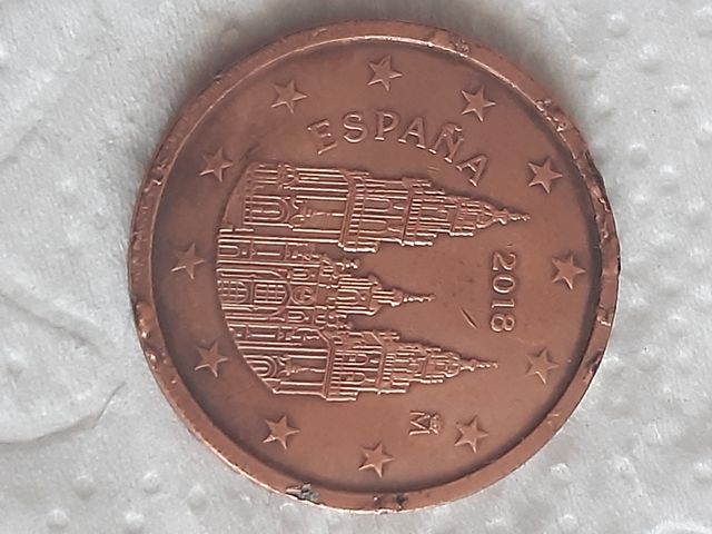 Moneda España 2018 de 2 cent , exceso  metal