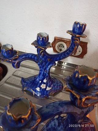 Candelabros en bronce y juego de dos en Cecerámica