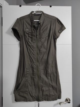 Vestido informal cremallera verde militar