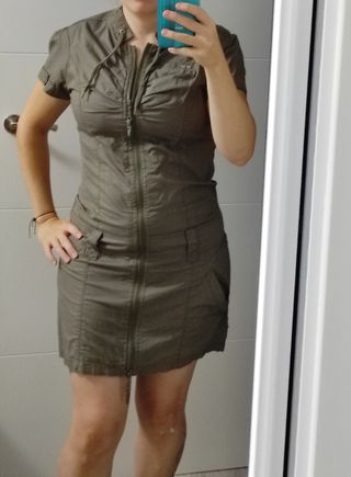 Vestido informal cremallera verde militar