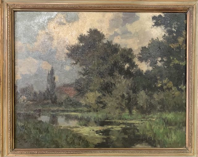 Paisaje con laguna. Oleo de Dorus Arts