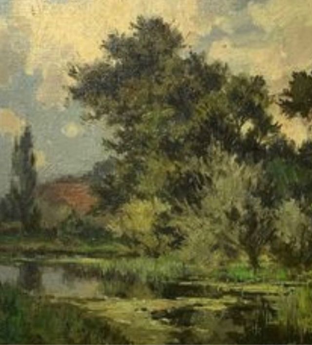 Paisaje con laguna. Oleo de Dorus Arts
