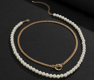 Gargantilla perlas y collar dorado