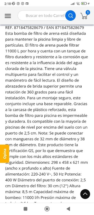 Depuradora de arena para  piscina