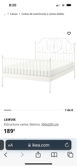 cama forja blanca Ikea 1,60x 2 m