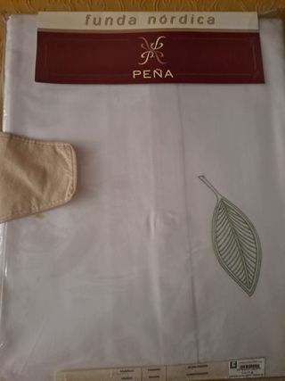 Funda nórdica, bordada. Hojas  , Cama 150cm.