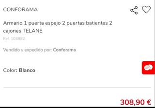 Armario blanco 3 puertas con espejo OFERTA.