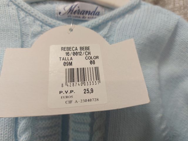 Chaqueta lana celeste T-9m Nueva