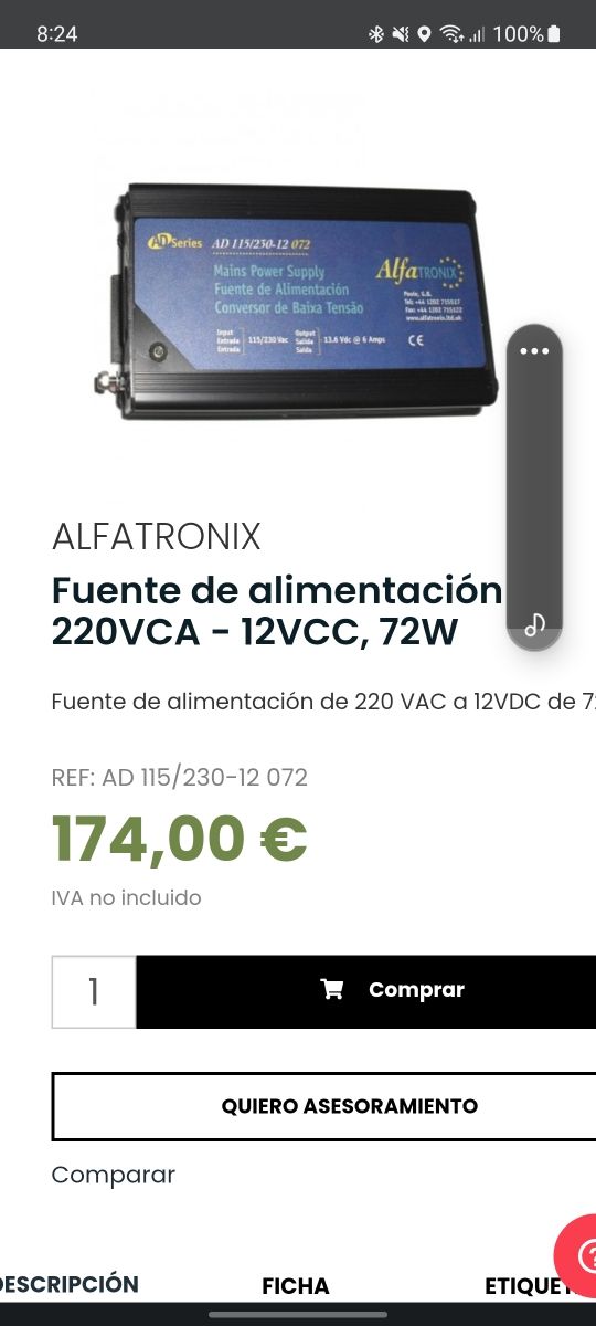 Fuente de alimentacion 220vac-12vdc 72w