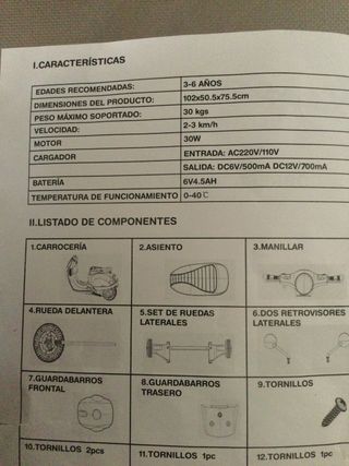 Moto Vespa eléctrica infantil.