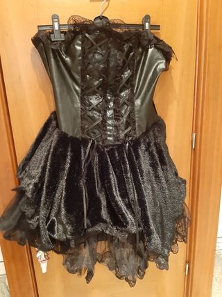 vestido gotico GLP.talla L.cuero piel y encaje