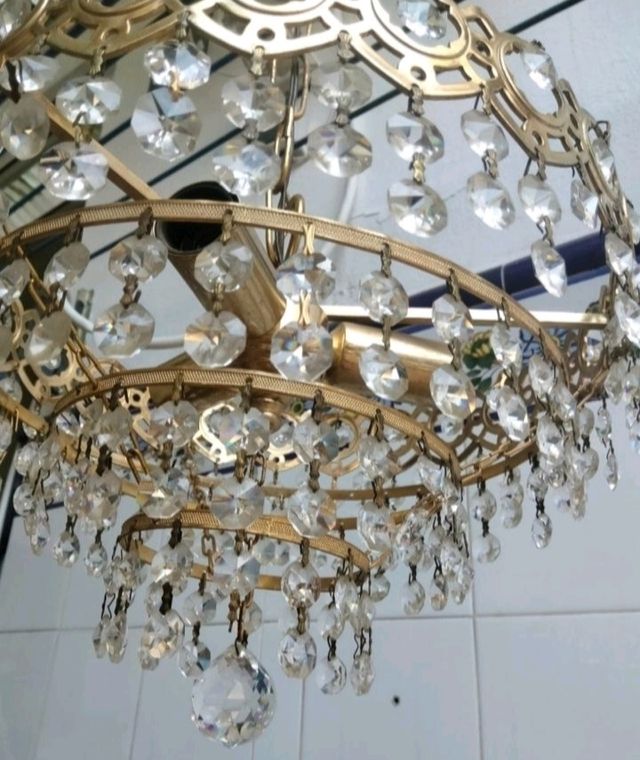 Lampara de bronce y cristal de stras