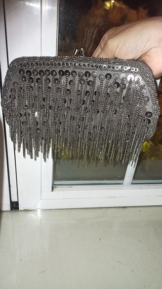 BOLSO DE MANO FIESTA, PLATA VIEJA CON CADENAS