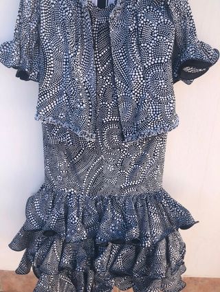 Traje de Flamenca Lunares Blanco y Negro