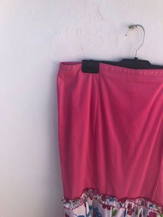 Traje de Flamenca de Flores Blanco y Rosa