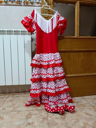 Vestido Flamenco 7-8 años + Zapatos Flamencos 31