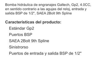 Bomba de engranajes hidráulica Galtech