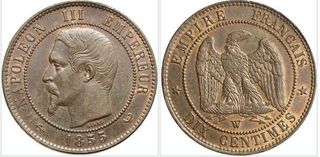 50 MONEDAS DE 10 CENTIMOS NAPOLEON III BRONCE,10 G