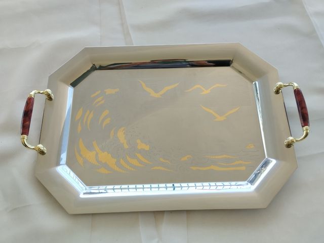 Vassoio Ottagonale Acciaio e Oro