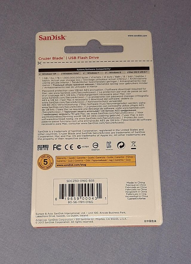 Memoria USB Pendrive 2.0, SanDisk Cruzer Blade 16