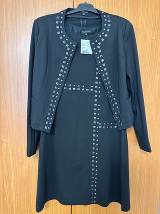 Conjunto vestido con chaqueta negro, talla 40