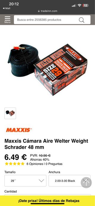 2 camaras aire maxxis valvula gorda,