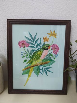 Cuadro de flores y ave