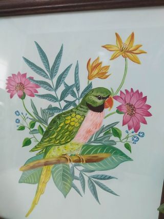 Cuadro de flores y ave