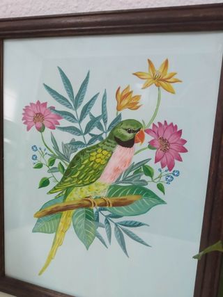 Cuadro de flores y ave