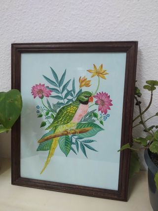 Cuadro de flores y ave