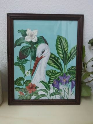 Cuadro de plantas y ave