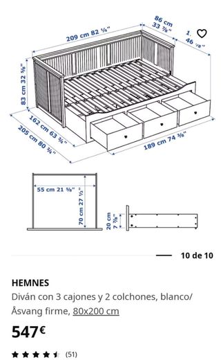 Cama Diván Hemnes con dos colchones