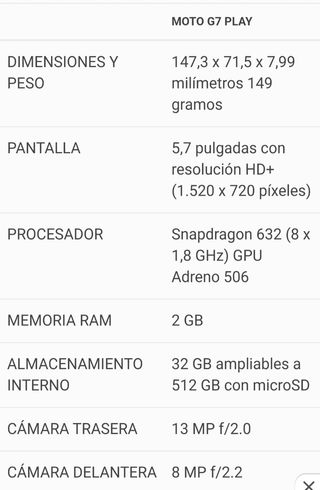 Teléfono Motorola G7 Play