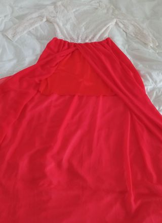 Vestido bicolor/ blanco/coral