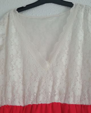 Vestido bicolor/ blanco/coral