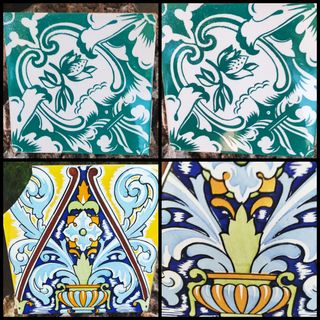 2 AZULEJOS MODERNISTAS ANTIGUOS - 20 X 20 cm