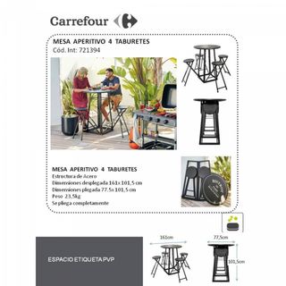 Mesa de jardin con 4 taburetes plegables