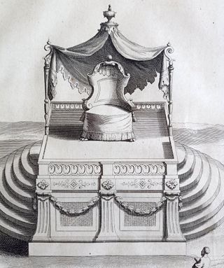 1725 Antiguo grabado bíblico Trono del Rey Salomón