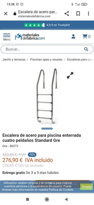 Escalera de piscina acero inoxidable