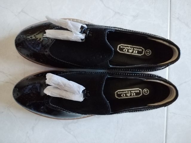 Mocasines mujer negros charol con plaforma