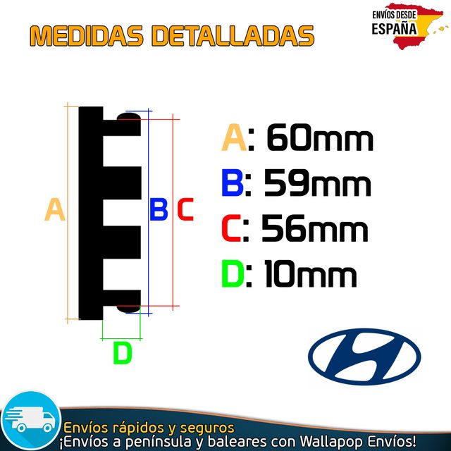 4 Tapacubos Hyundai 60mm Cubrebujes Tapas Llantas