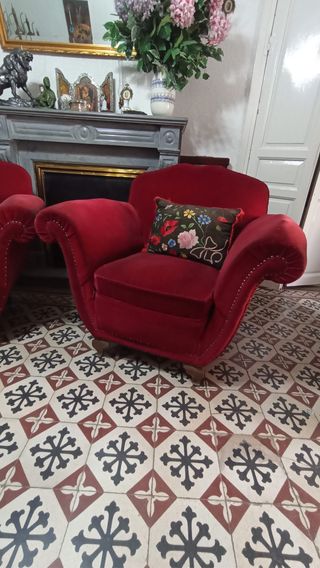 Sillones (2) antiguos vintage terciopelo rojo(M1)