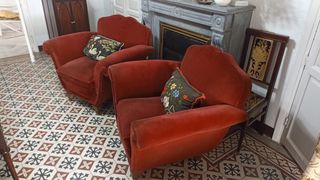 Sillones (2) antiguos vintage terciopelo rojo(M1)