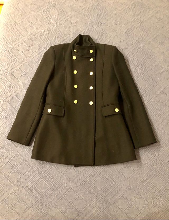 Azul Zara Abrigo Lana Abrigo Zara Botones Dorados Abrigo Verde