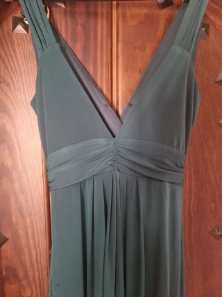 Vestido largo fiesta color verde botella