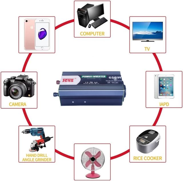 Inversor Corriente DC/AC 650W Convertidor 12V/24V