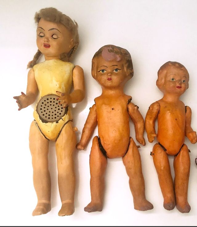 Colección de 3 antiguas muñecas de cartón