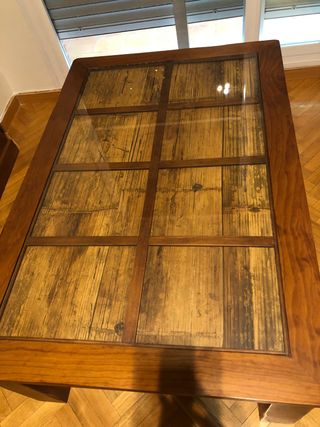 Mesa centro madera teca y Cristal