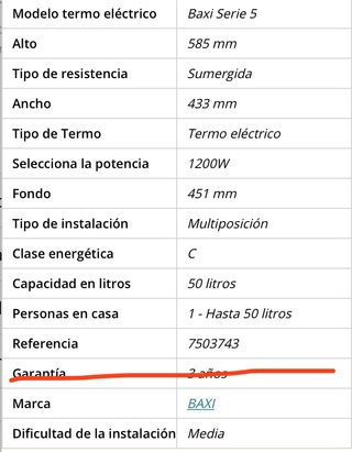 Termo eléctrico Baxi 50l