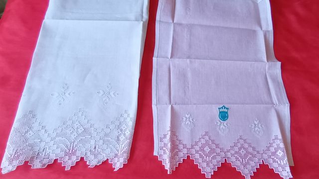 Set Asciugamani vintage puro lino ricamo a mano